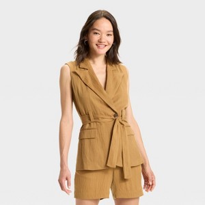 Women's Tie-Front Long Line Vest - A New Day™ - 1 of 3