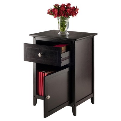 Espresso Transitional Wood Nightstand with Drawer and Cabinet