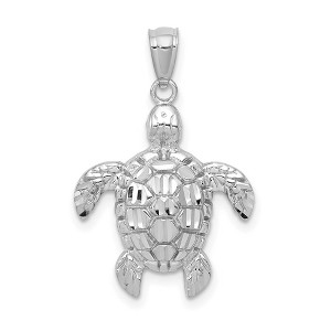 Black Bow Jewelry 14k Yellow or White Gold Diamond-Cut Sea Turtle Pendant, 17 x 24mm - 1 of 4