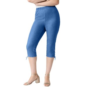 Roaman's Women's Plus Size Comfort Stretch Lace Up Capri Jean - 1 of 4