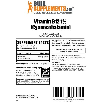 BulkSupplements Vitamin B12 1% (Cyanocobalamin) Powder