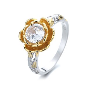 Amy and Annette 14K Gold over Sterling Silver Floral Ring with crystals from Swarovski - 1 of 4