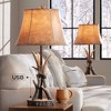 John Timberland Boone Rustic Western Table Lamps 27 1/2" Tall Set of 2 Natural Antler with USB Charging Port Bell Shade for Bedroom Living Room Office - image 2 of 4