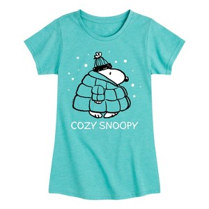 Girls' - Peanuts - Cozy Snoopy Fitted Short Sleeve Graphic T-Shirt - 1 of 4