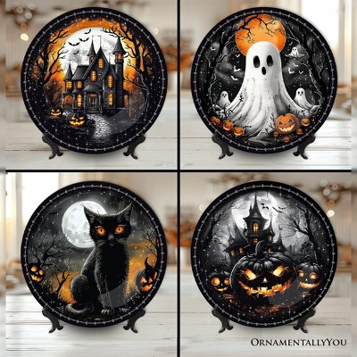 Handcrafted Black Ceramic Halloween Plates Set with Spooky Designs