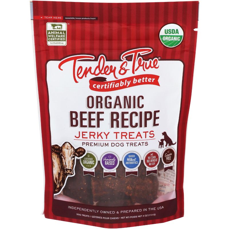 Tender & True Organic Jerky Treat for Dogs Beef Flavor - Case of 10 - 4 oz, 1 of 2