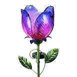 35.8" Metal and Glass Solar Flower Stake Purple - Exhart