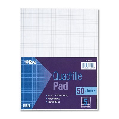 TOPS Quadrille Pads 5 Squares/Inch 8 1/2 x 11 White 50 Sheets 33051