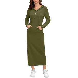 Pullover Zipper Neckline (Front Pocket) Hooded Sweatshirt Side Slit Dress (Long Skirt) (Us) Missky Normal Shoulder Long Sleeve - 1 of 4