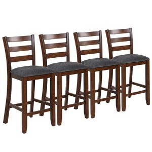 Tangkula Set of 4 Bar Stool Vintage Upholstered Dining Chair with Backrest and Footrest Brown&Gray - 1 of 4