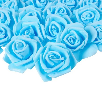 Juvale Rose Flower Heads - 100-Pack Artificial Roses, Perfect Wedding Decorations, Baby Showers, Crafts - Blue, 3 x 1.25 x 3 inches