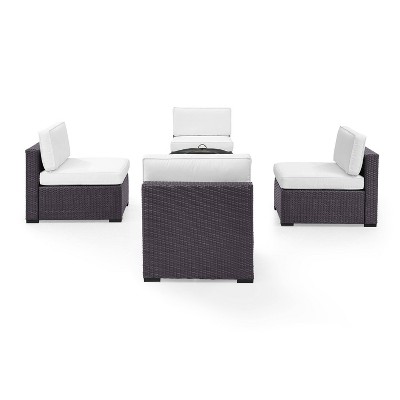 Biscayne 5pc Outdoor Wicker Conversation Set with 4 Armless Chairs & Fire Pit - White - Crosley