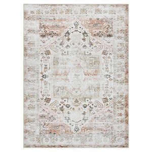 Washable Floral Living Room Rugs, Distressed Chenille Non Slip Bedroom Carpet, Retro Accent Large Throw Rugs for Dining Room Kitchen - 1 of 4