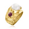 Ross-Simons 9.5-10.5mm Cultured Pearl and 1.70 ct. t.w. Ruby Ring in 18kt Gold Over Sterling - 3 of 4