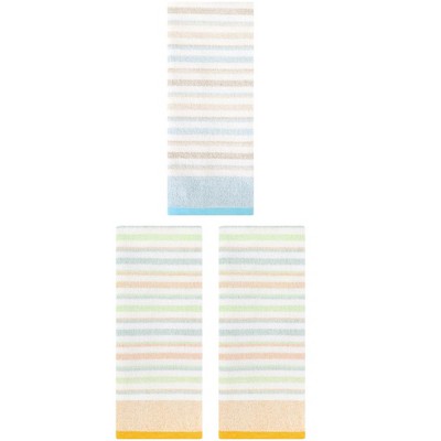 REGALWOVEN 3 Pack Striped Pattern Cotton Bathroom Decorative Hand Towels for Face Hair 13" x 27"