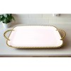 Classic Touch Porcelain White Tray with Gold Beaded Borders and Handles, 19"L - 2 of 3