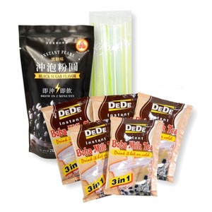 Bubble Tea DIY Boba Milk Tea Kit with 5 DeDe Instant Milk Tea, WuFuYuan Instant Black Tapioca Pearls, 5 Boba Straws (11-Piece Set) - 1 of 4