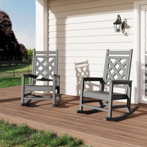coucheta Oversized Rocking Chair Outdoor Set of 2, HDPE Adirondack Rocking Chair with Wood Texture, Weather Resistant for Deck, Patio, Pool, Backyard - 1 of 4