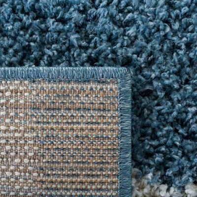 Turquoise and Ivory Rectangular Shag Rug - 5'3" x 7'6"