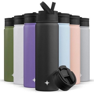 JoyJolt Triple Insulated 22-oz. Water Bottle with Flip Lid & Sport Straw Lid, Black