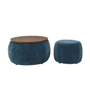 NicBex Modern Round Storage Ottoman Set of 2 Small Footstools with Panel Top for Bedroom and Living Room - 1 of 4