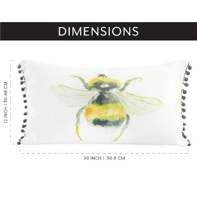 Bee Themed Off-White Polyester Lumbar Pillow Covers, Set of 2