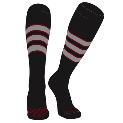 PEAR SOX Striped OTC Baseball, Softball, Football Socks (C) Black, Cardinal, Silver
