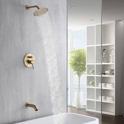 Brushed Gold Wall Mounted Rain Shower Faucet Set