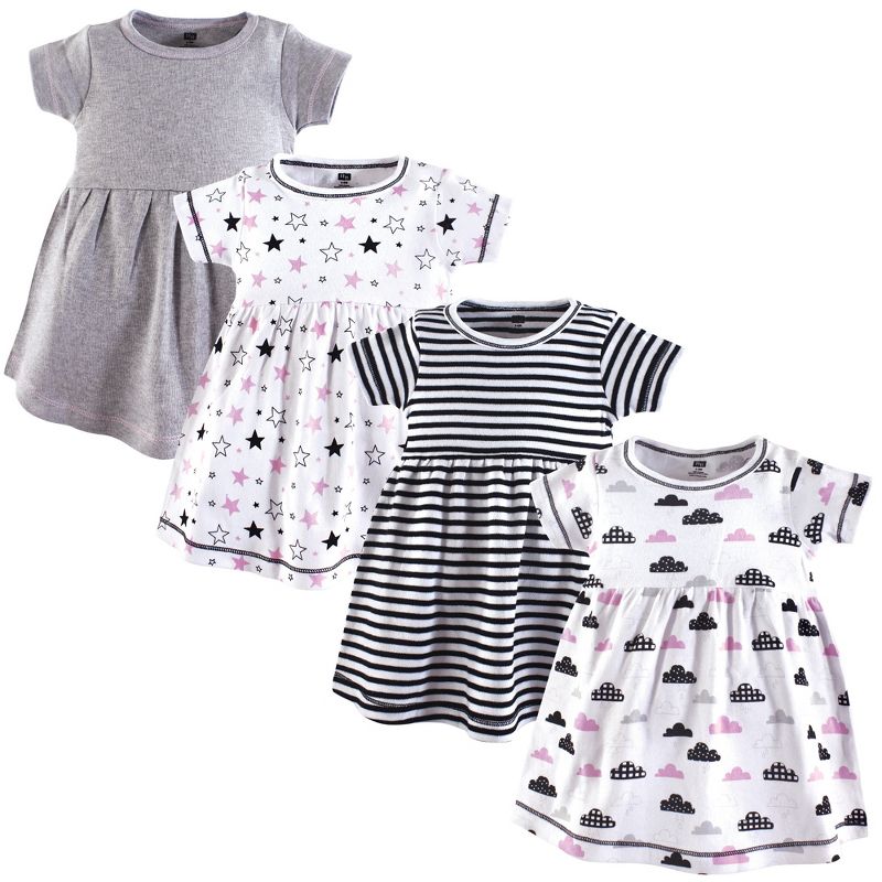 Hudson Baby Infant and Toddler Girl Cotton Short-Sleeve Dresses 4pk, Moon And Back, 1 of 3