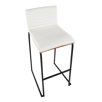 White Faux Leather and Black Metal Bar Stools, Set of 2