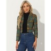 Allegra K Women's Notched Lapel Stretch Plaid Preppy Tartan Crop Blazer - 2 of 4