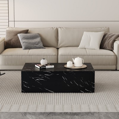Coolbibila 39'' Modern Rectangle Wood MDF Kitchen Coffee Table,Cube Luxury Bedroom Living Room Coffee Side Table,Wood Corner End Table