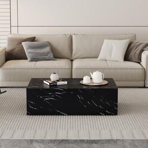 Coolbibila 39'' Modern Rectangle Wood MDF Kitchen Coffee Table,Cube Luxury Bedroom Living Room Coffee Side Table,Wood Corner End Table - 1 of 4
