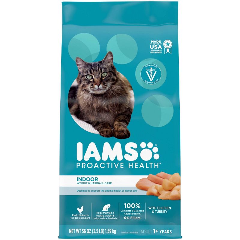 IAMS Proactive Health Indoor Weight Control &#38; Hairball Care with Chicken &#38; Turkey Adult Premium Dry Cat Food - 3.5lbs, 1 of 12