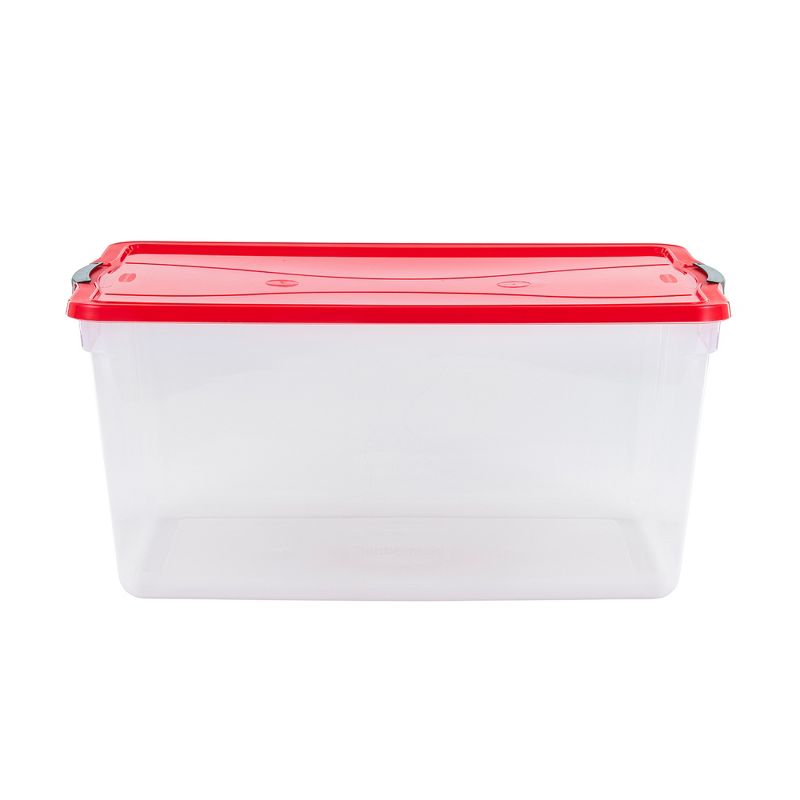 Rubbermaid Cleverstore 18 Gallon Durable Plastic Holiday Storage Tote with Latching Recessed Lid for Seasonal Decorations, Clear with Red Lid (4 Pack), 3 of 6
