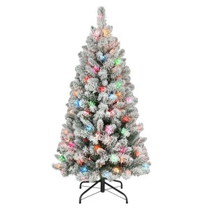 Puleo Pre-lit Flocked Virginia Pine Artificial Christmas Tree with Multicolor Lights - 1 of 3