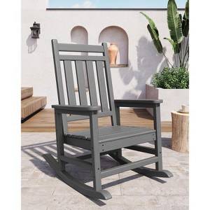TackView Rocking Adirondack Chair Outdoor, HDPE High Back Porch Rocker Chairs for Adults, All Weather Resistant Furniture for Patio, Gray - 1 of 4