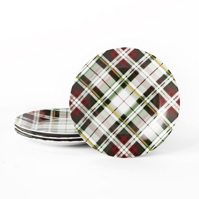 Lakeside Tartan Plaid Stoneware Salad Plate Set - Christmas Serveware - Set of 4