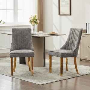 TIRAMISUBEST Rayon Cloth Dining Chairs Set of 2, Upholstered Kitchen Chairs with Solid Back & Golden Steel Legs - 1 of 4