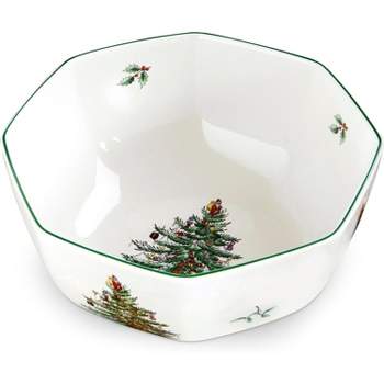 Spode Christmas Tree Octagonal Bowl, 8 Inch Serving Bowl for Salad, Fruit, Pasta and Side Dishes