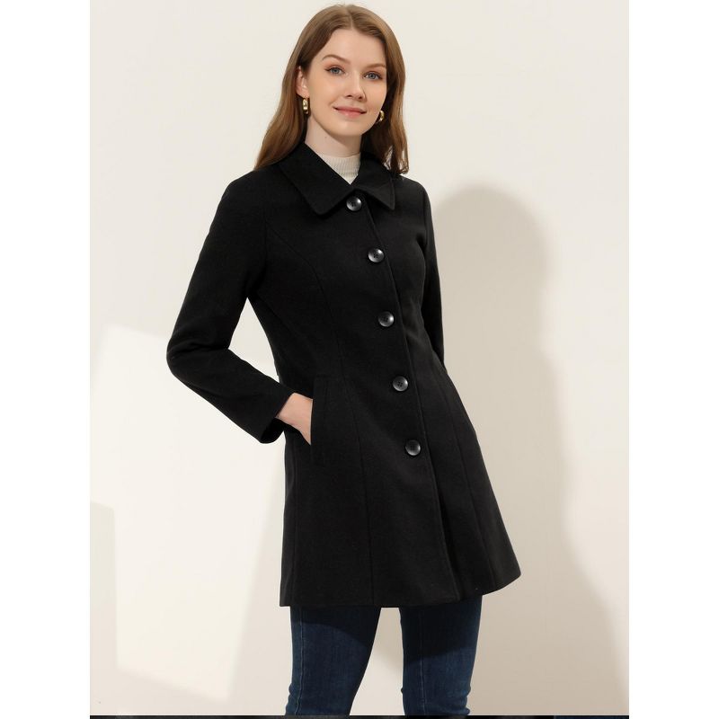 Allegra K Women's Collar Long Sleeve Single Breasted Winter Long Coat, 3 of 6
