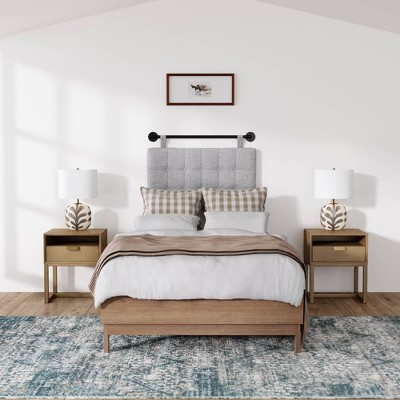 Luke Light Brown Wood Nightstand Set with Brass Handles