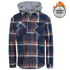 Galaxy Matix Men's Hooded Flannel Faux Sherling Lined Shacket - 1 of 4