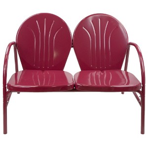 Northlight 42" Outdoor Retro Tulip Steel Loveseat, Mulberry - 1 of 4