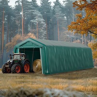 Captiva Designs 11 ft. x 24 ft. x 8.4 ft. Heavy-Duty Portable Garage & Agricultural Shed with Galvanized Frame, Removable Doors and Walls