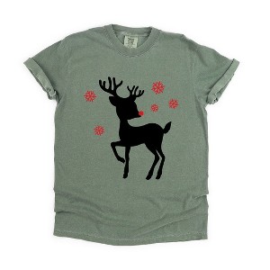 Simply Sage Market Women's Rudolph Reindeer Short Sleeve Garment Dyed Tee - 1 of 4