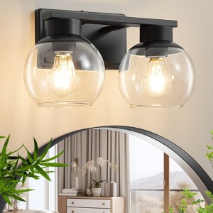 POWLIG 13.7-in 2-Light Black Bathroom Vanity Light with Clear Glass Shades, Bulbs not Included - 1 of 4