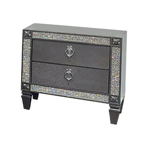 Royal Hampton Nightstand, 2 Drawers, Crystal Like Acrylic Trim, Gray Solid Wood - 1 of 4
