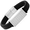 Steeltime Men's black braided leather and stainless steel id bracelet with greek key accents - 2 of 4