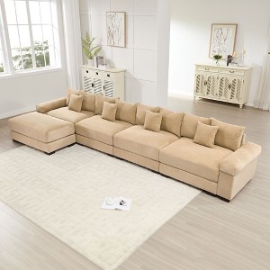 170" Oversized Cloud Modular Sectional Couch, Premium Corduroy 3-Seater Extra-Thick Armrests, Good Resilience Cushion, 12 Throw Pillows - 1 of 4
